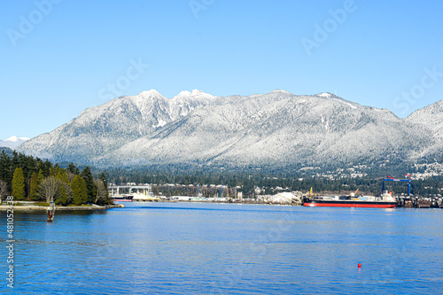 Vancouver Coal Harbour Winter View, Snow-Covered Mountain  © littlekissphotograpy