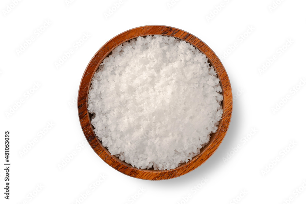 Salts in wooden bowl on white background. top view
Salts in wooden bowl on white background. top view
