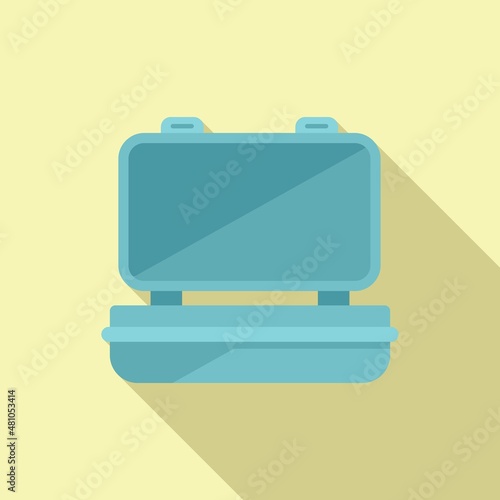 Open lunch box icon flat vector. Healthy food