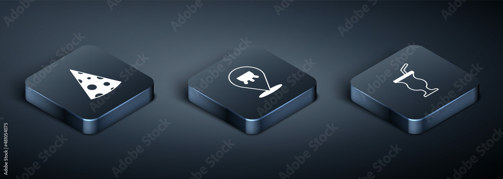 Set Isometric Cheese, Milkshake and Udder icon. Vector Set Isometric Cheese, Milkshake and Udder icon. Vector