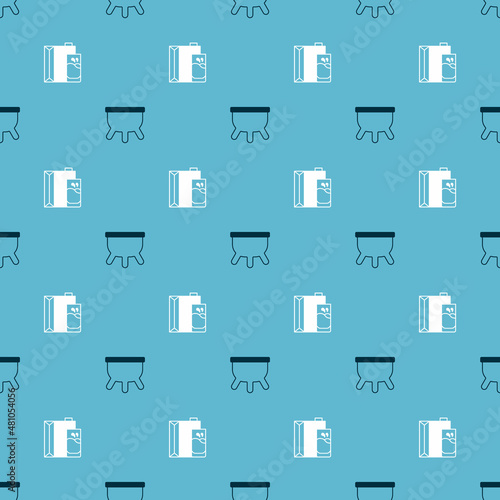 Set Udder and Paper package for milk on seamless pattern. Vector