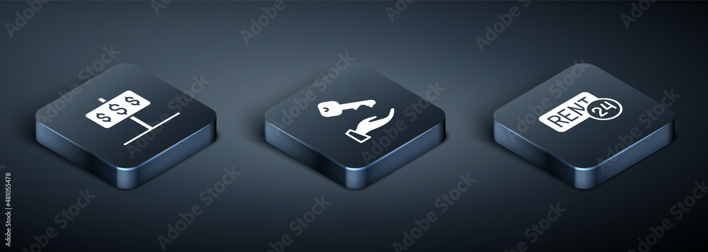 Set Isometric House with dollar, Rent and key icon. Vector Set Isometric House with dollar, Rent and key icon. Vector