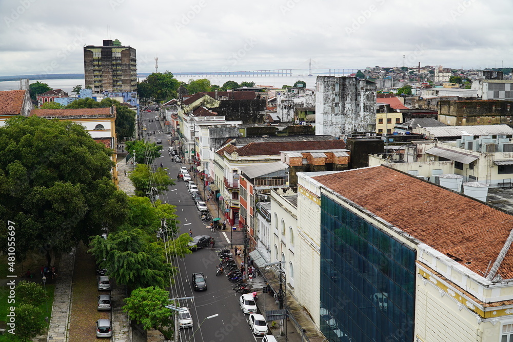 Aerial view of the historic district of Manaus, Amazonas, Brazil, with the Eduardo Ribeiro street.