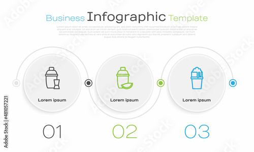 Set line Cocktail shaker, with lime and Glass of beer. Business infographic template. Vector