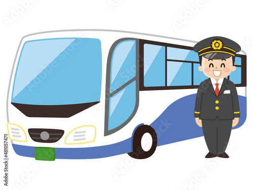 運転士の男性と大型バス　公共交通機関