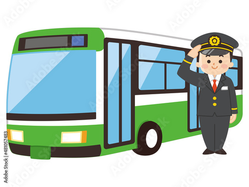 運転士の男性と路線バス　公共交通機関