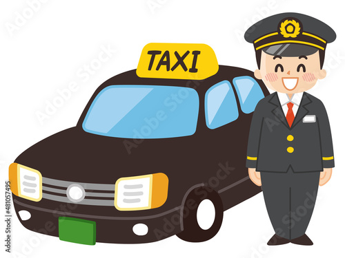 運転士の男性とタクシー　公共交通機関