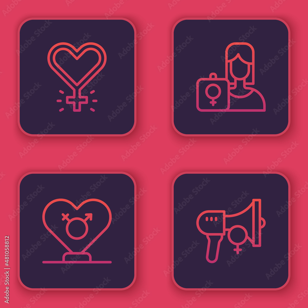 Set line Feminism, Gender, Feminist activist and . Blue square button. Vector Set line Feminism, Gender, Feminist activist and . Blue square button. Vector