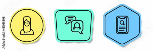 Set line Muslim woman in hijab, Gender equality and Dating app. Colored shapes. Vector