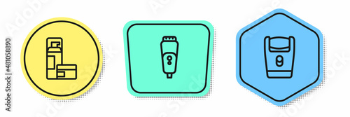 Set line Shaving gel foam, Electric razor blade and . Colored shapes. Vector