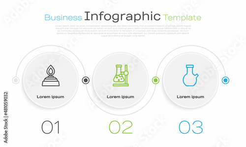 Set line Alcohol or spirit burner, Test tube flask on stand and . Business infographic template. Vector