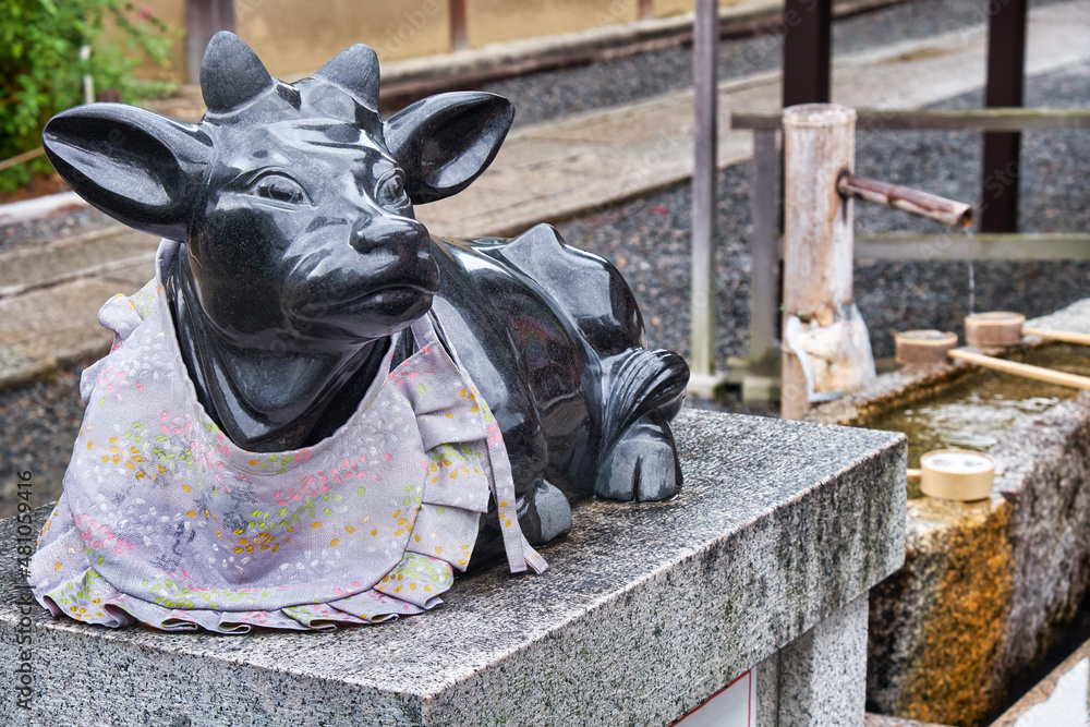 The statue of Temmangu Ox, the messengers of God Tenjin at Kodaiji temple. Kyoto. Japan