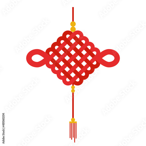Isolated hanging red Chinese lucky knot flat artwork