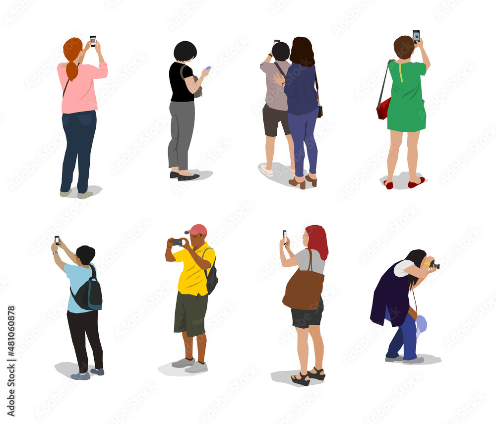 Fototapeta premium Illustration of people standing and take a picture on isolate white