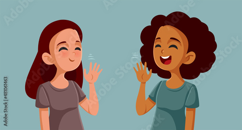 Girls Saluting Each other Forming Friendship Vector Cartoon Illustration