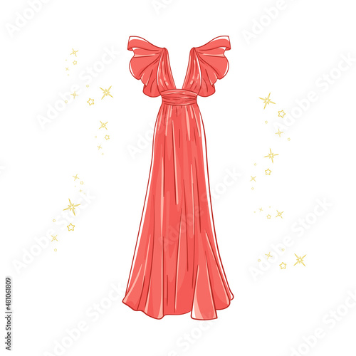 Model of a red evening dress.