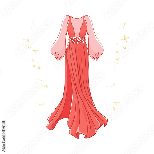 Model of a red evening dress.