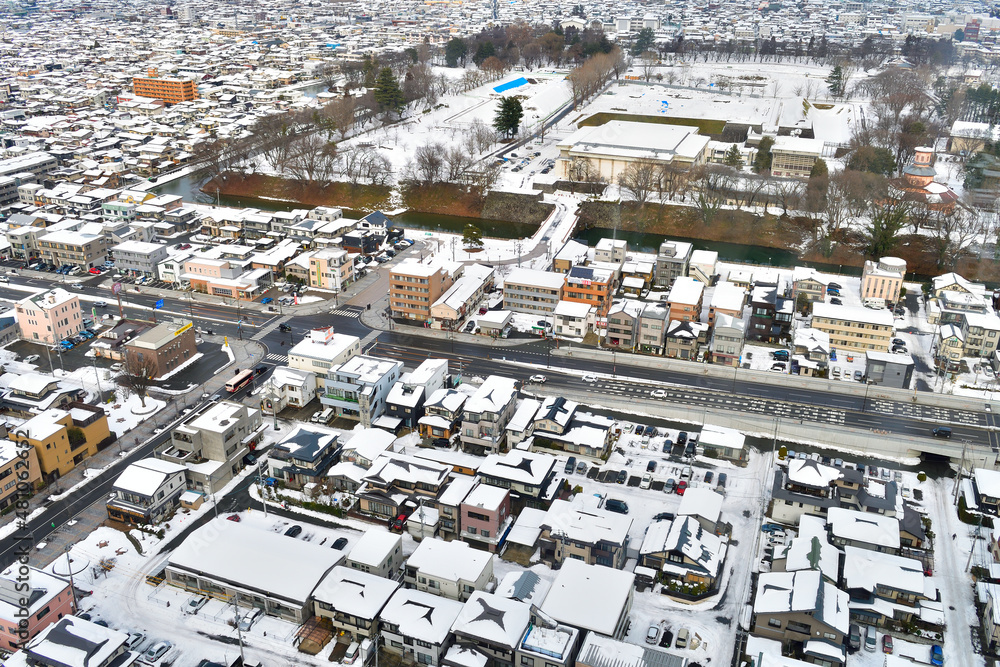 雪の山形市内
