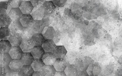 Black and white hexagons background pattern 3D rendering, stone wall background, Seamless watercolor pattern. Decorative modern background. Trendy creative design.
