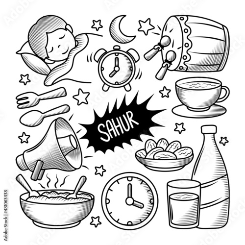 Sahur Time Hand drawn doodle elements collections