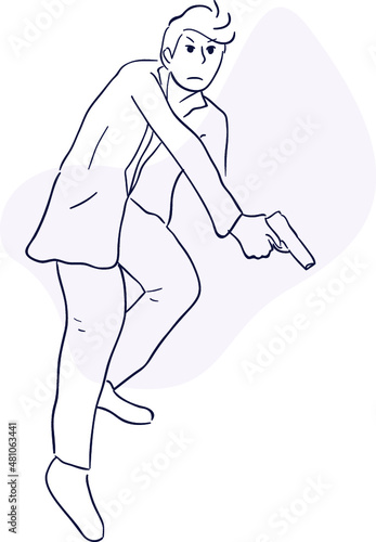 design vector oneline drawing police with gun
