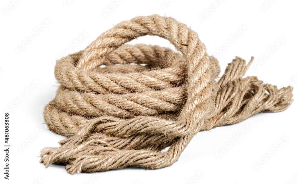 Tied square knot, linen rope Tied square knot, linen rope