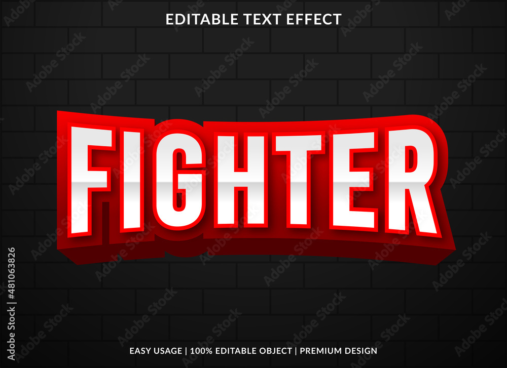fighter text effect logo template design with bold and abstract style background