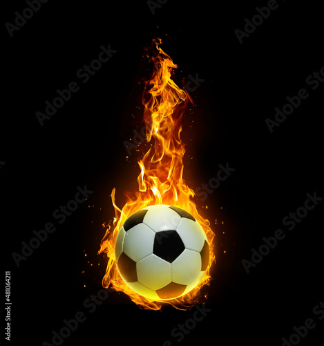 Soccer ball  on fire on black background