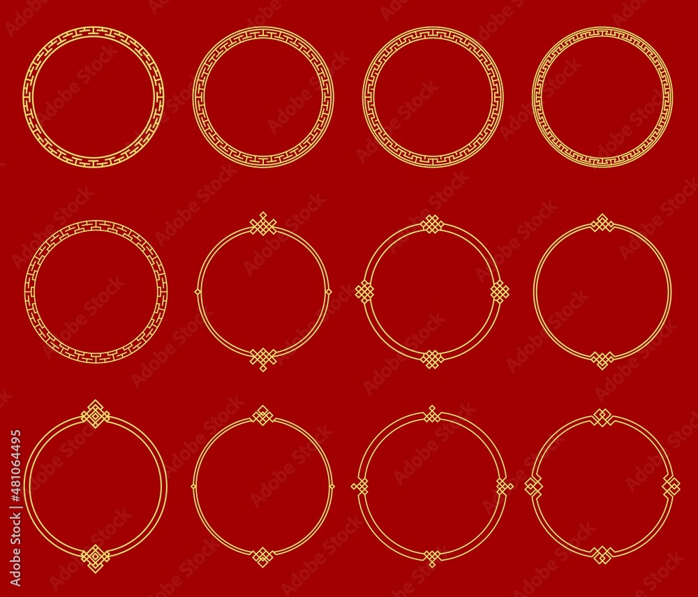 Round circle asian frames. Japanese, korean and chinese borders