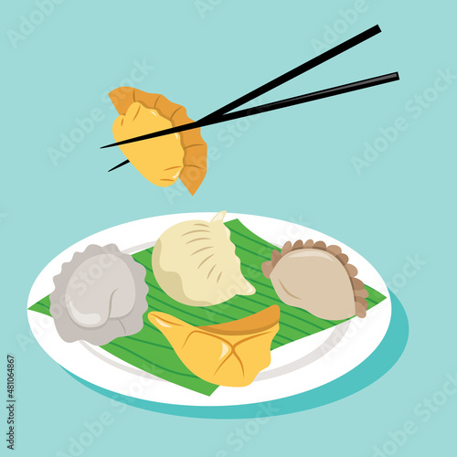 Cartoon Chinese Dumplings Chopsticks Plate