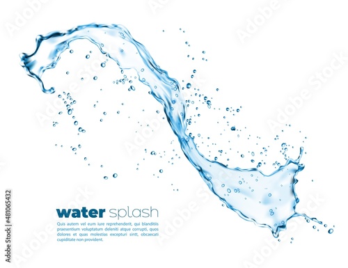 Photo Isolated clean blue water wave splash with splatters, vector transparent pour flow