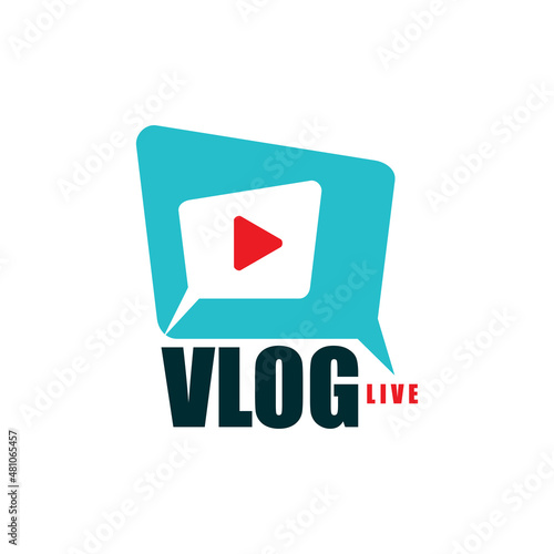 Vlog icon, TV broadcast or live stream, online video blog vector icon. Blogger or vlogger video channel and social media web stream app with player button, online live video symbol