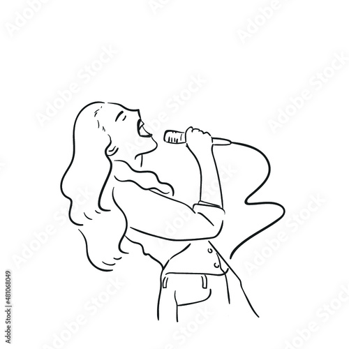 design vector oneline illustration people singing 