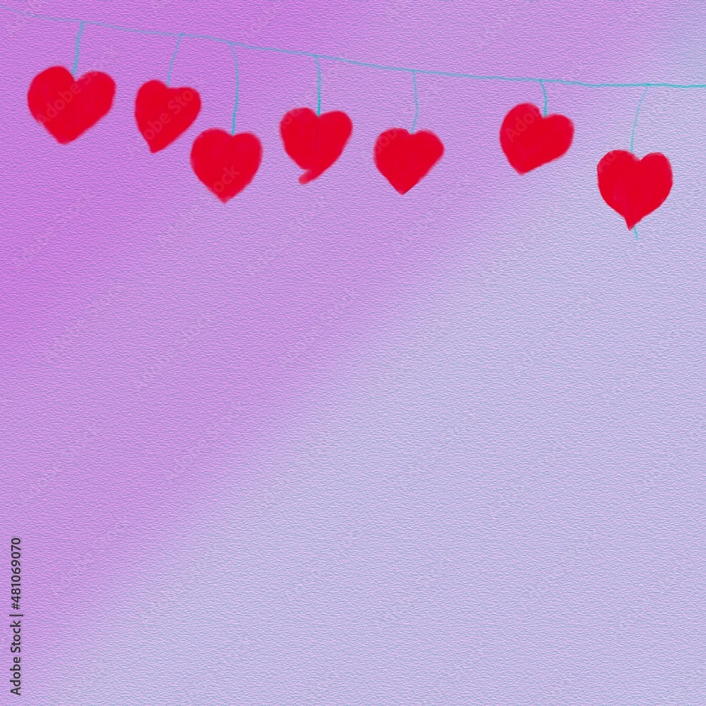 background for valentines day with red heart hanging on green ropeand copy space