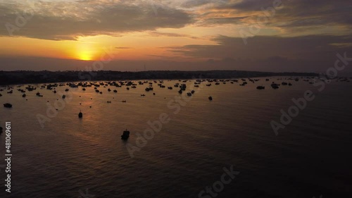 Wallpaper Mural Early morning near Mui Ne with silhouette of many fishing boats, aerial orbit shot Torontodigital.ca