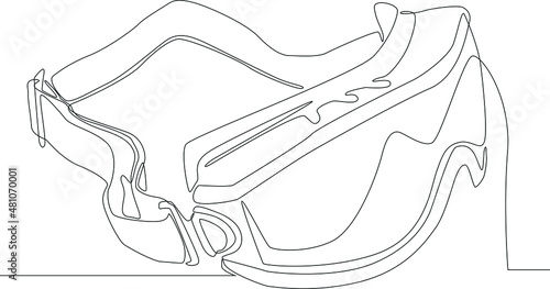 Simple continuous line drawing of attribute must wear when winter. Winter eyeglasses. Draw in black and white background. Winter. Winter Games. Vector illustration.