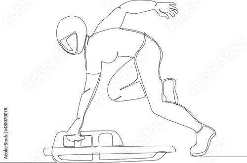 Simple continuous line drawing a people playing speed skating and make attraction when playing in winter Olympic. Draw in black and white background. Winter Olympic. Winter Games. Vector illustration.