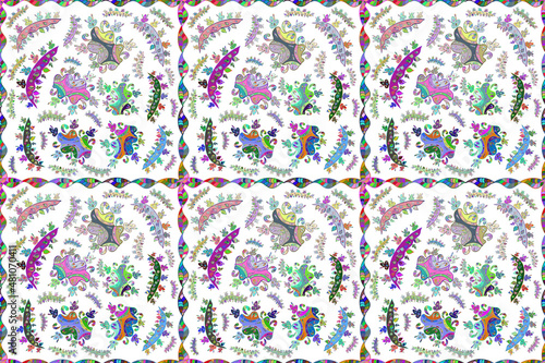 Quadro em tela Seamless pattern with interesting doodles on colorfil background