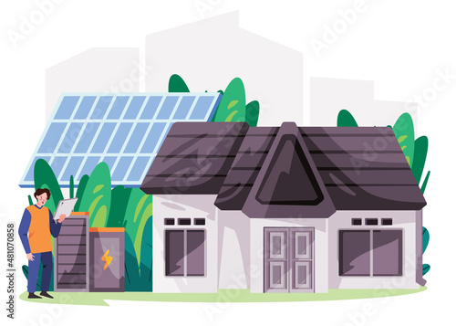 House home with solar panel battery storage of electricity cell energy power modern grid residential building eco friendly sustainable