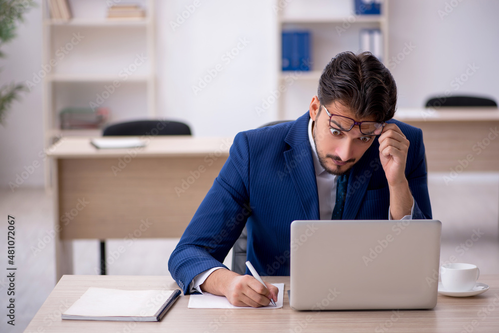 Young male employee working in the office Young male employee working in the office