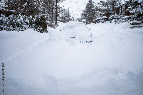 Photography Toronto, Ontario / Canada - January 17, 2022 - Toronto St Clair West car covered