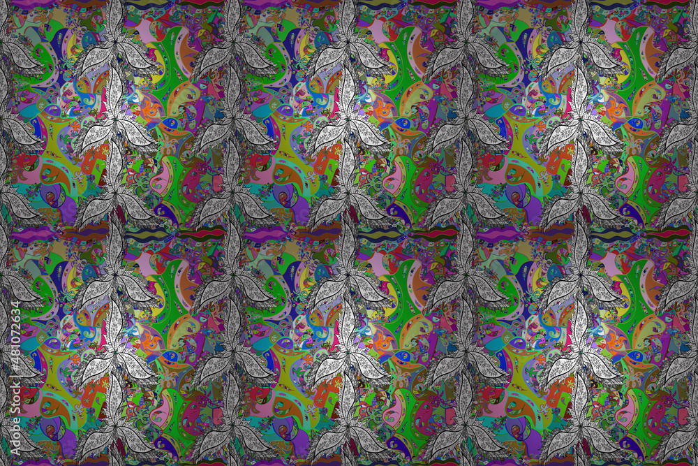 Seamless pattern with interesting doodles on colorfil background. Pano. Raster illustration. Seamless pattern with interesting doodles on colorfil background. Pano. Raster illustration.