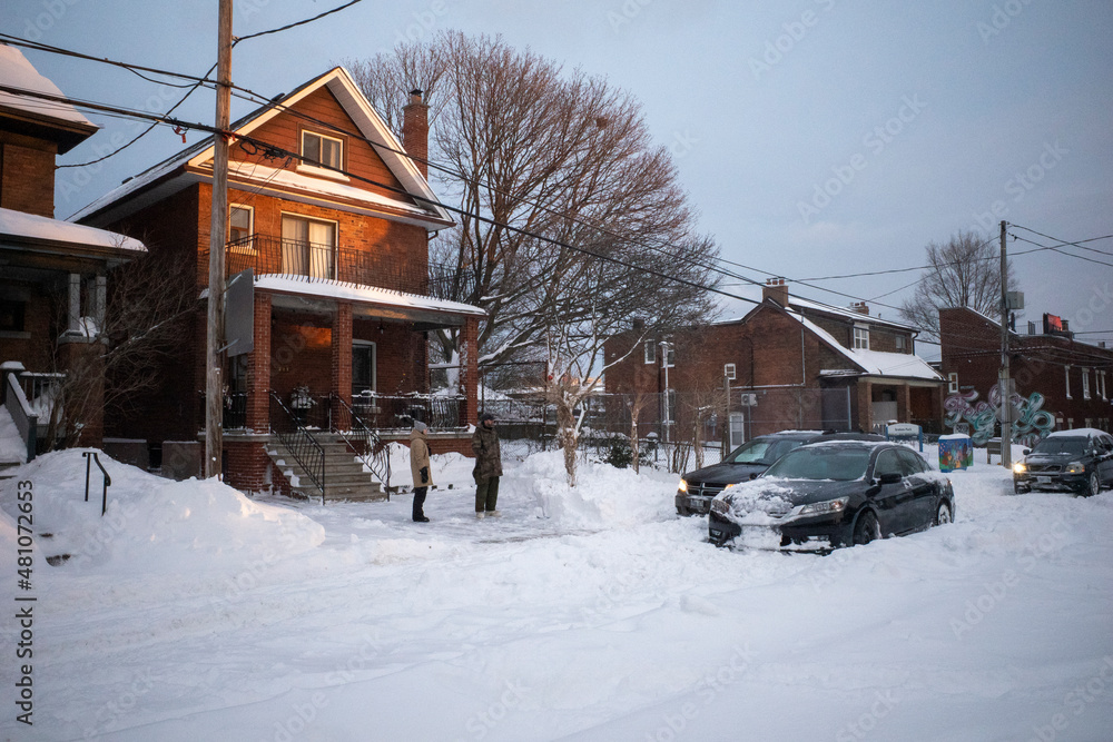Toronto, Ontario / Canada - January 17, 2022 - Toronto St Clair West on day of snowstorm