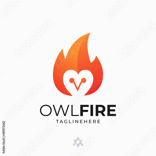 owl + fire logo combination