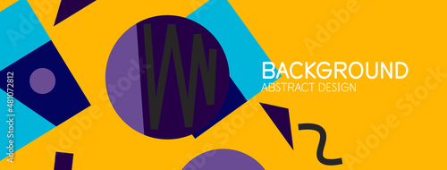 Abstract background. Blocks, lines, triangles, circles composition. Techno or business concept for wallpaper, banner, background, landing page