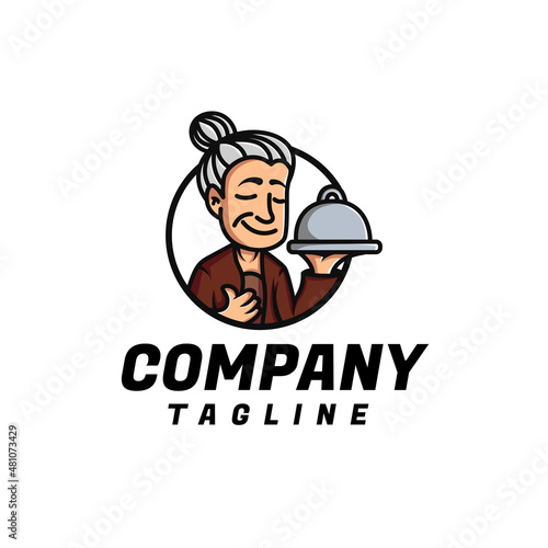 grandma kitchen mascot character logo design