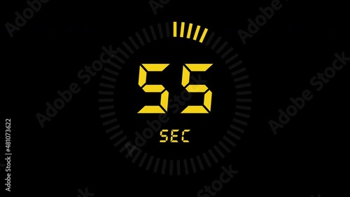 Sixty second (60-1) modern digital countdown timer with dashed line indicator on transparent background   photo