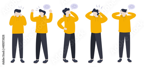 illustration of the scene of a man wearing a sweater with panic expression