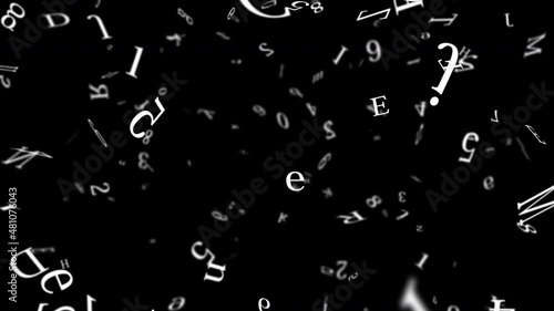 文字 渦巻き パーティクル 16秒 ループ  アルファベット 小文字 大文字 数字 ミックス アルファマット