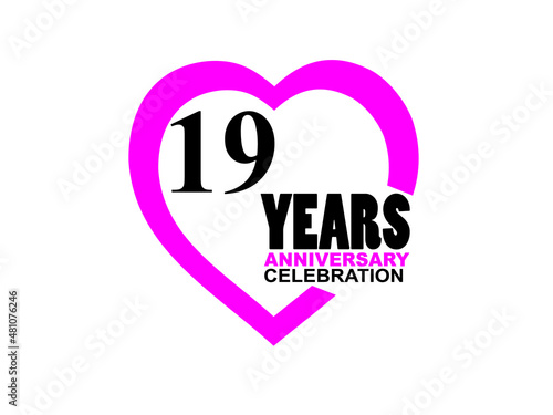 19 Anniversary celebration simple logo with heart design